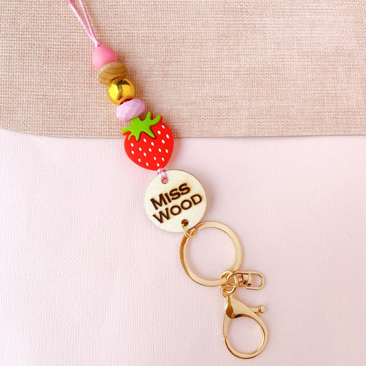 Strawberry Personalized Name Teacher ID Lanyard