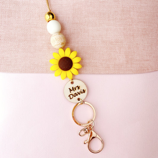 Large Daisy Flower Teacher ID Holder Lanyard