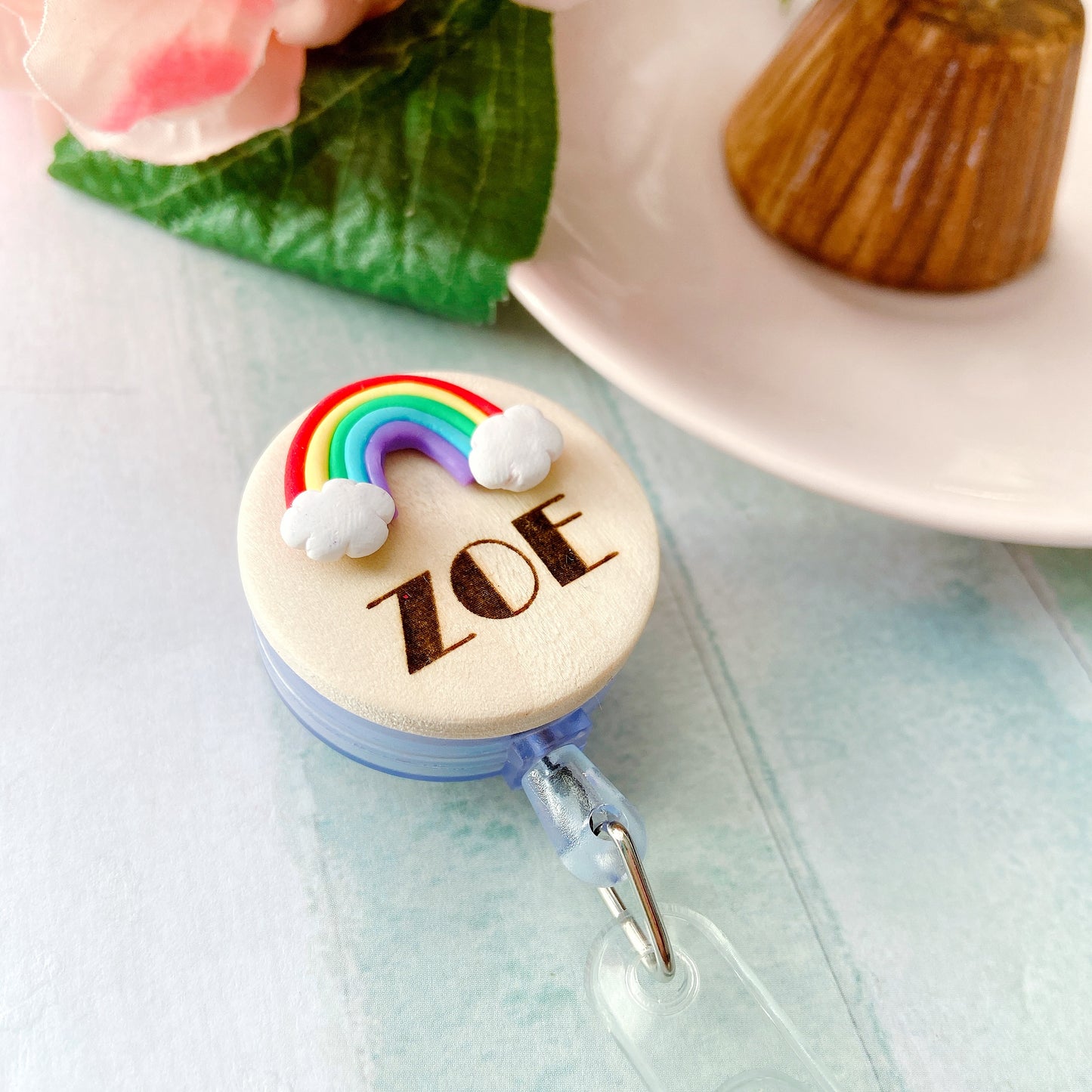 Handmade 3D Rainbow Cloud Personalized Name Badge Reel
