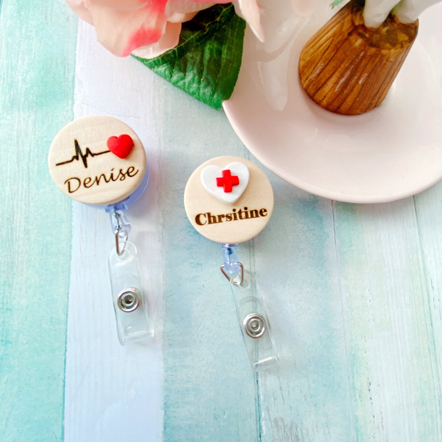 Medical Red Cross Heart Nurse Personalized Name Badge Reel