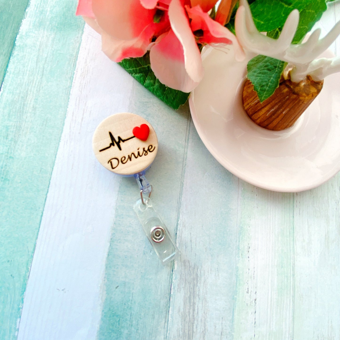 Medical Red Cross Heart Nurse Personalized Name Badge Reel