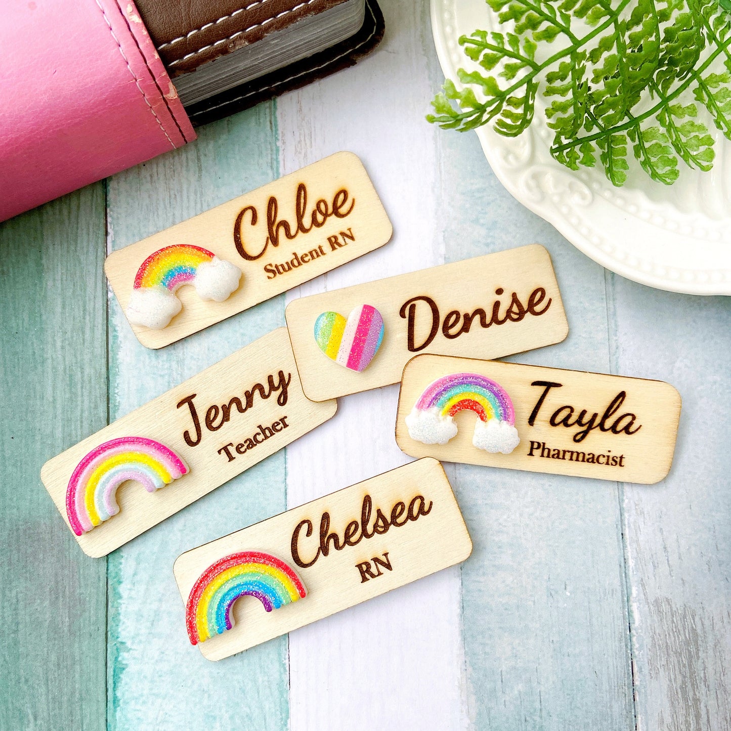3D Glitter Classic Rainbow Personalized Name Tag