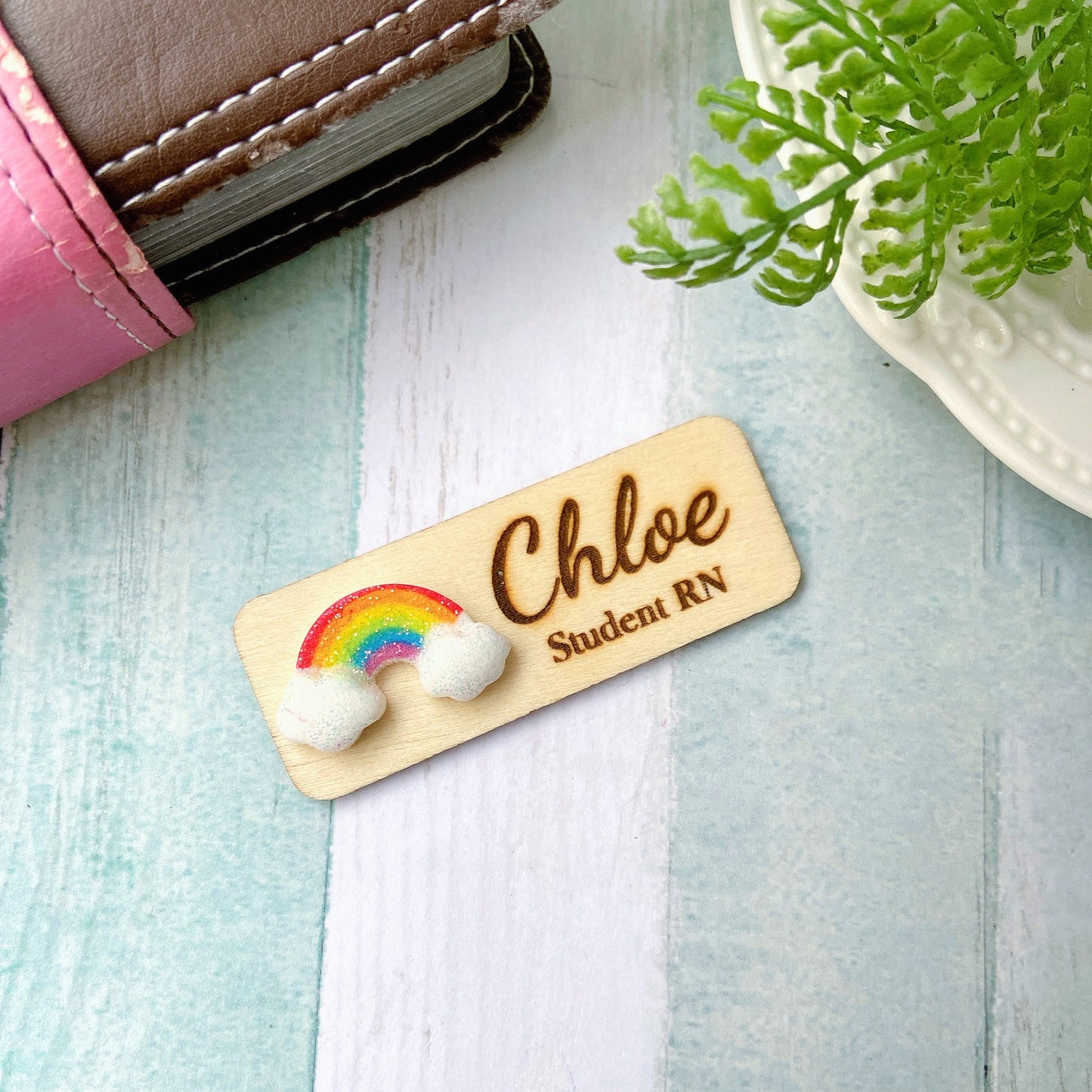 3D Glitter Classic Rainbow Personalized Name Tag