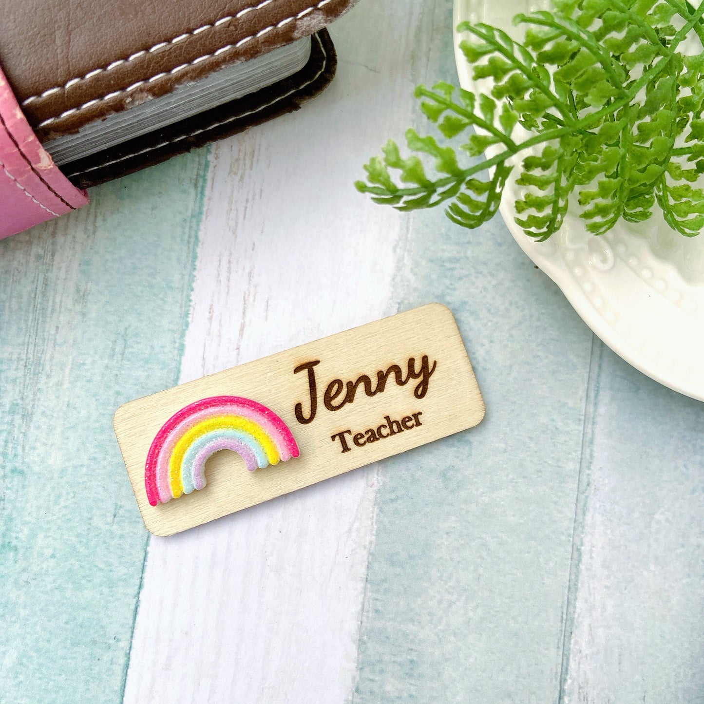 3D Glitter Classic Rainbow Personalized Name Tag