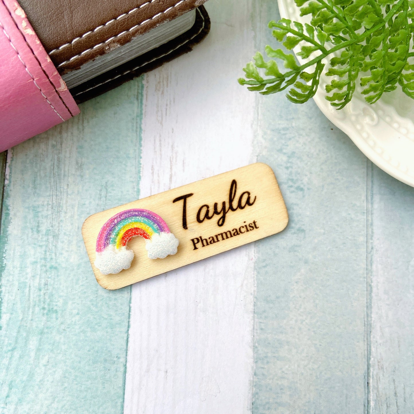 3D Glitter Classic Rainbow Personalized Name Tag