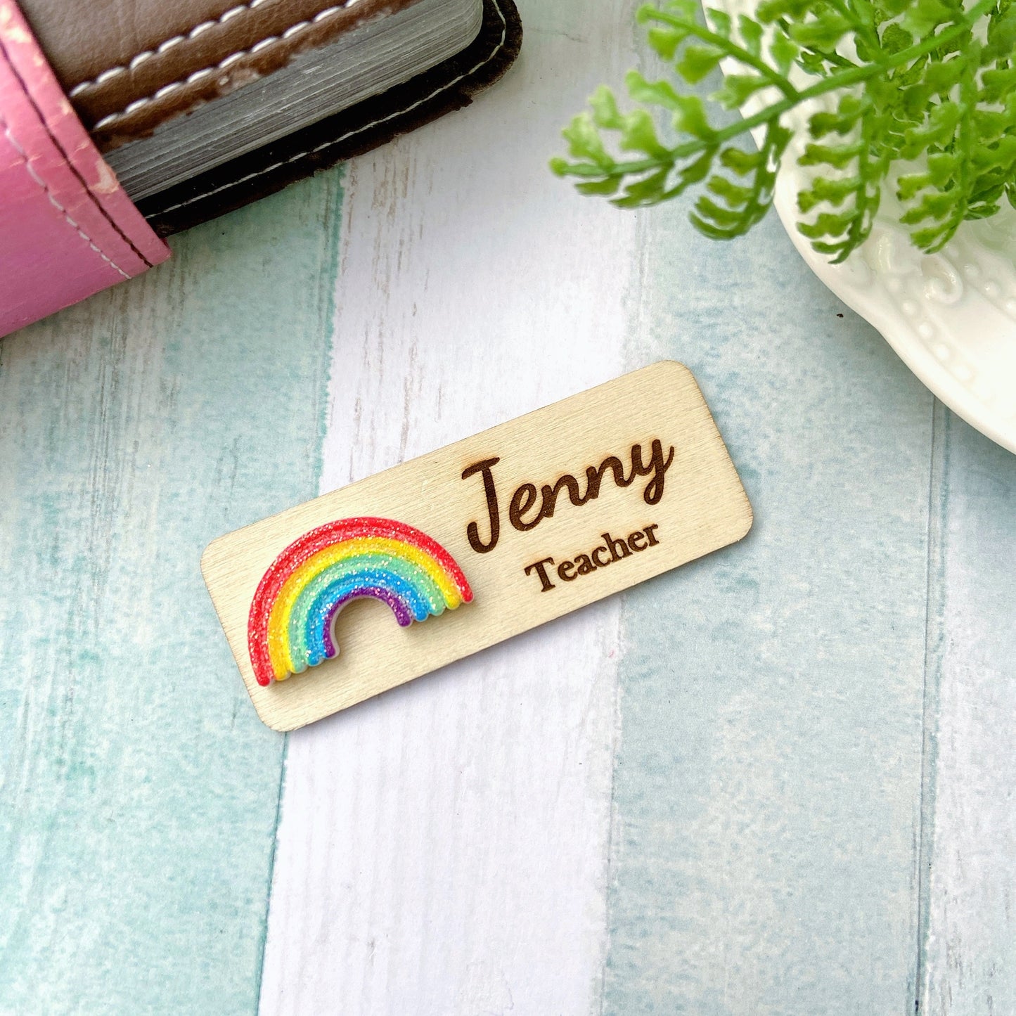 3D Glitter Classic Rainbow Personalized Name Tag