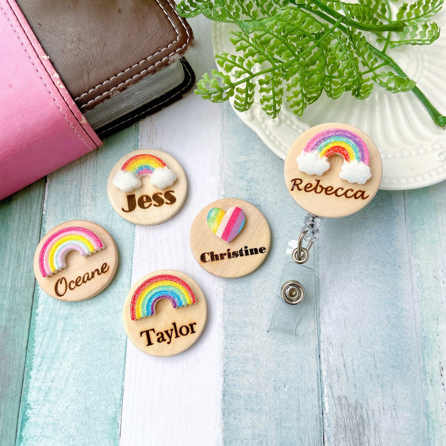 3D Classic Glitter Rainbow Personalized Name Badge Reel