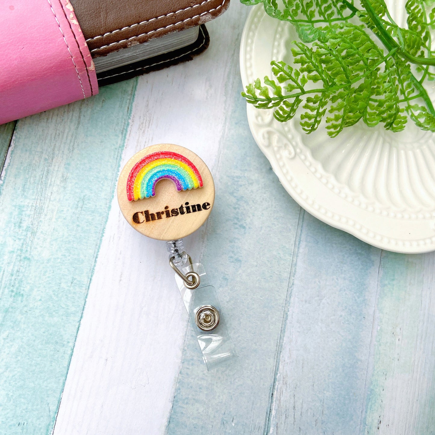 3D Classic Glitter Rainbow Personalized Name Badge Reel
