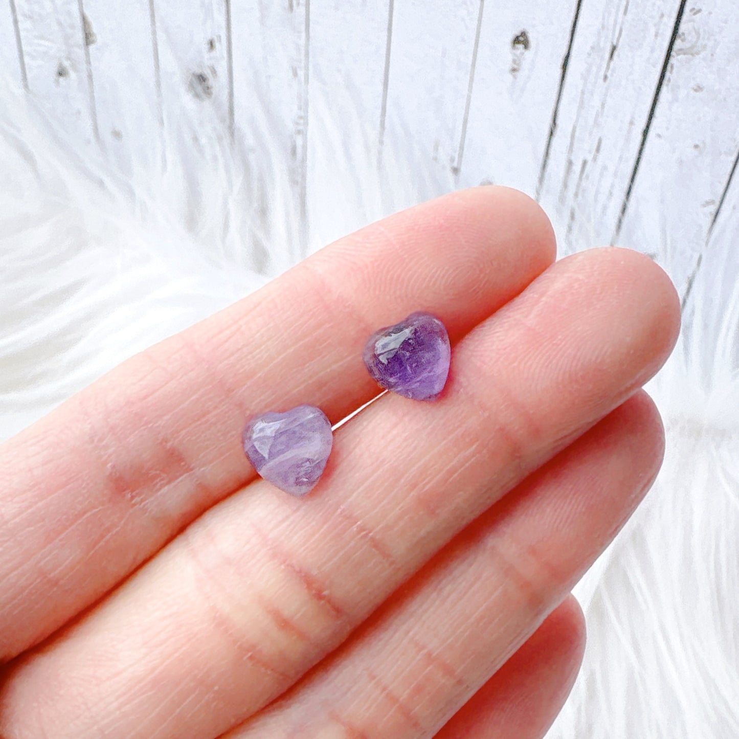 Amethyst 8mm Heart Natural Stone Earrings