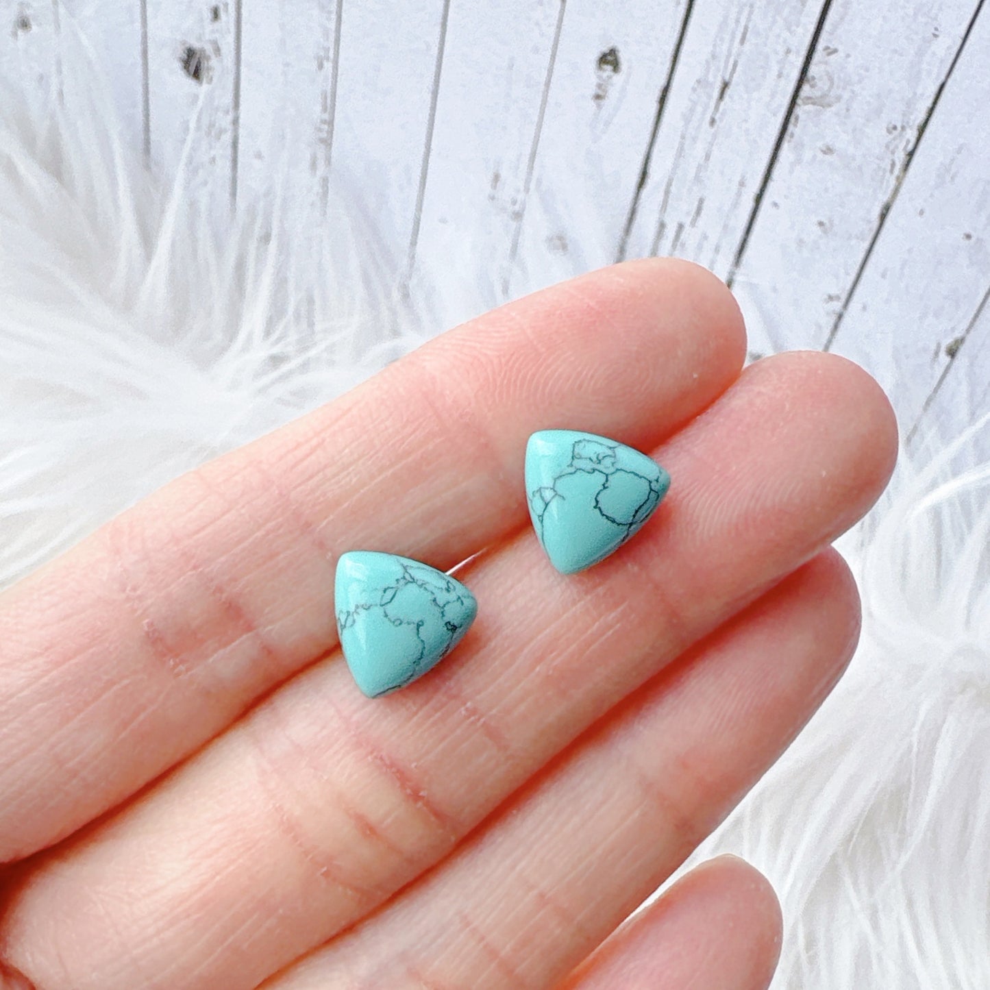 Blue Turquoise 10mm Triangle Natural Stone Earrings