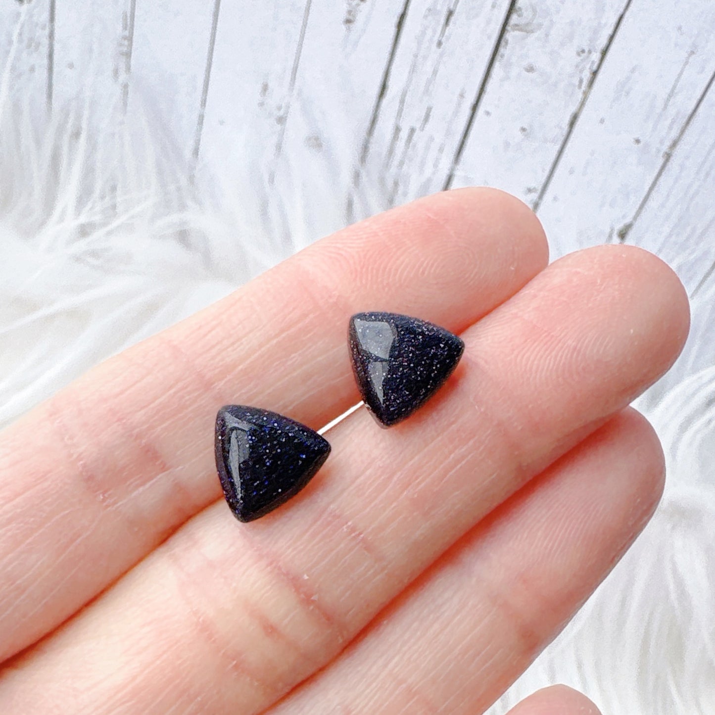 Blue Sandstone 10mm Triangle Natural Stone Earrings