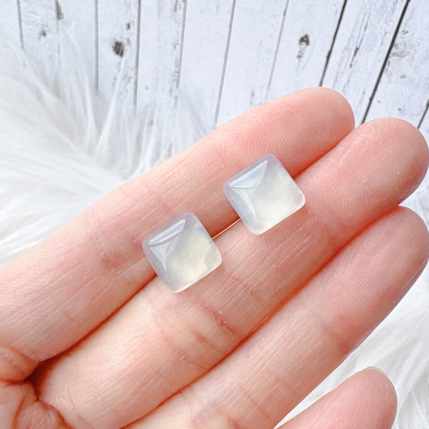 White Crystal 10mm Square Natural Stone Earrings