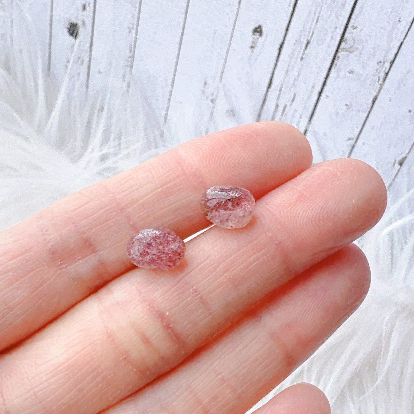 Light Small Strawberry Quartz Tumbled Natural Stone Earrings