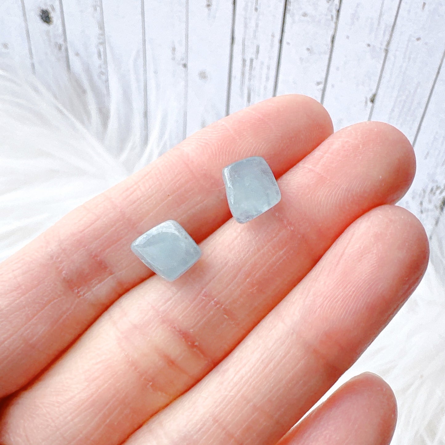 Small Aquamarine Blue Quartz Natural Stone Earrings