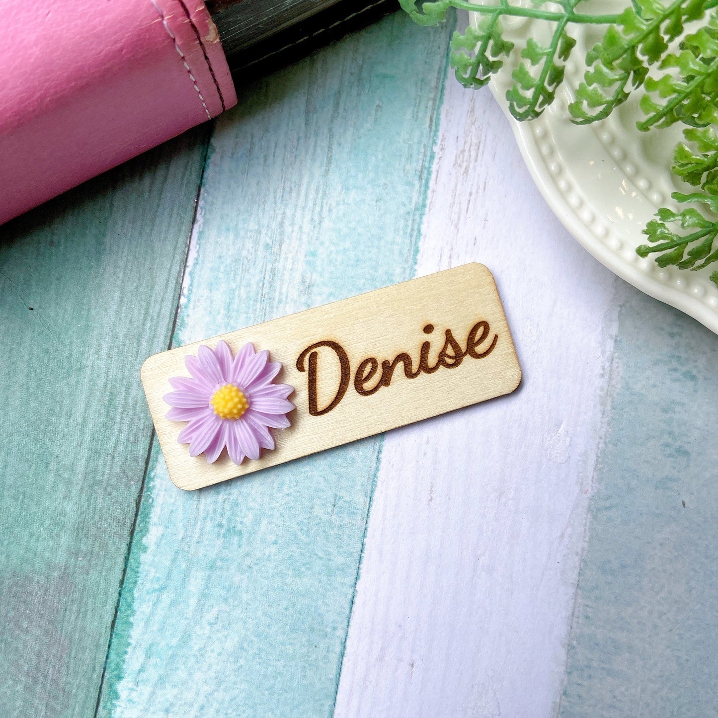 Yellow Chrysanthemum Flower Personalized Name Tag