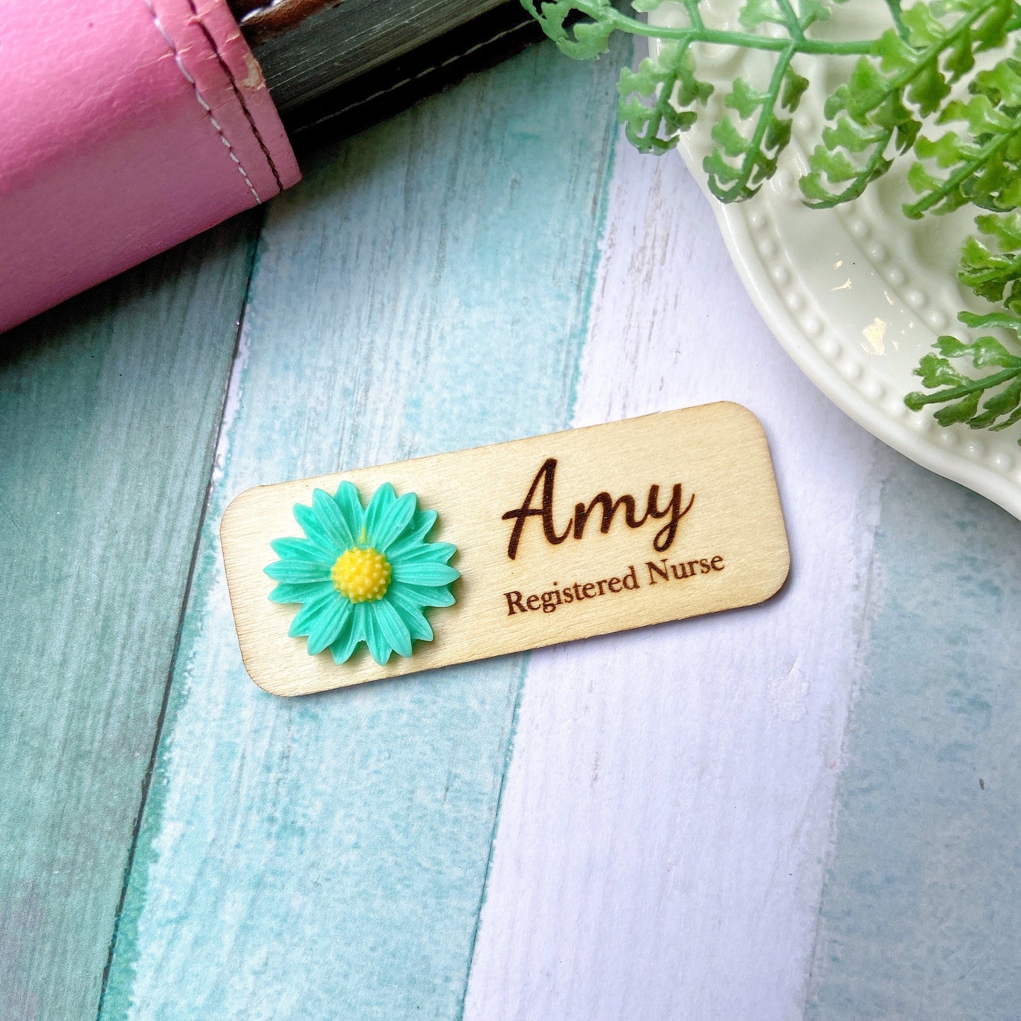 Yellow Chrysanthemum Flower Personalized Name Tag