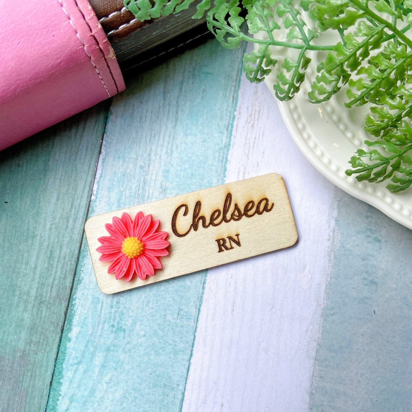 Yellow Chrysanthemum Flower Personalized Name Tag