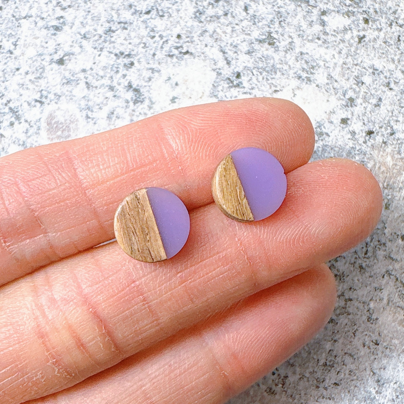 Purple Hypoallergenic Wood and Acrylic 2-Tones Earring Studs