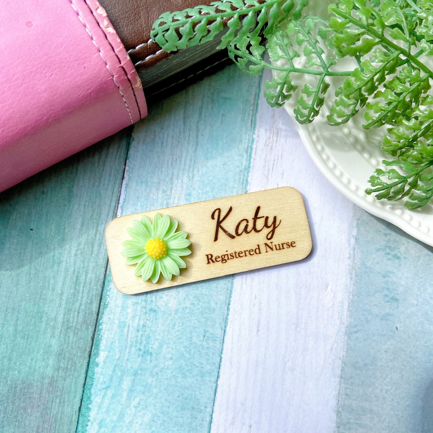 Yellow Chrysanthemum Flower Personalized Name Tag