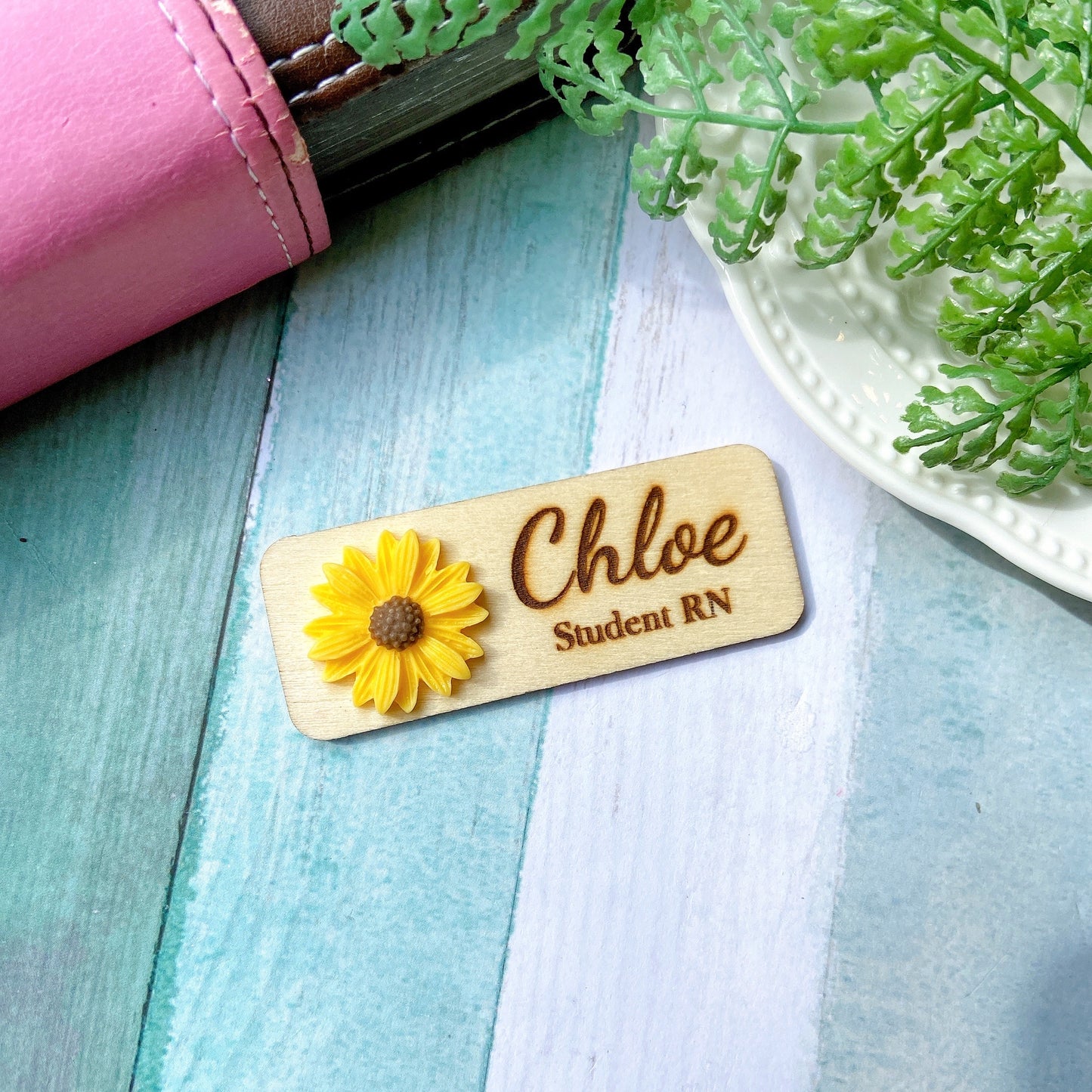 Yellow Chrysanthemum Flower Personalized Name Tag