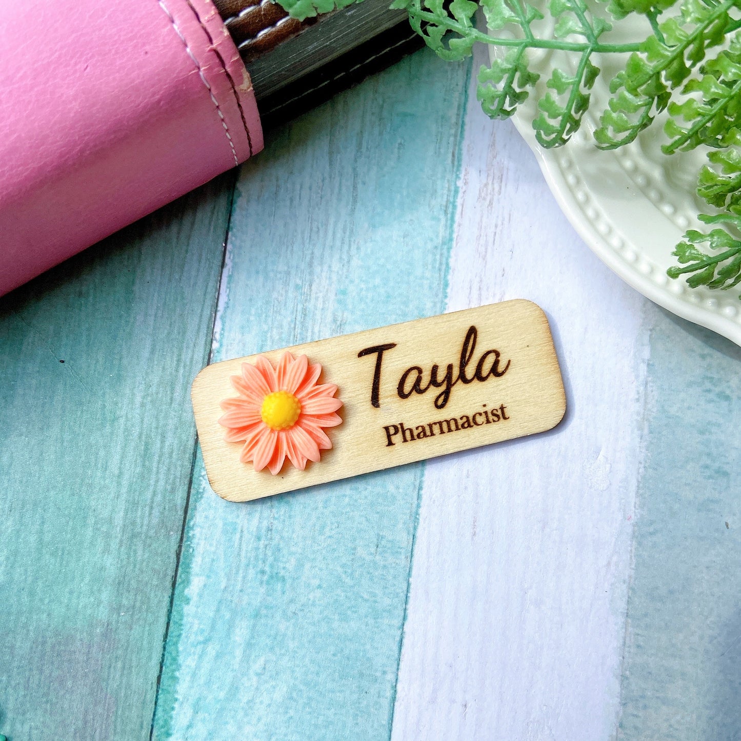 Yellow Chrysanthemum Flower Personalized Name Tag