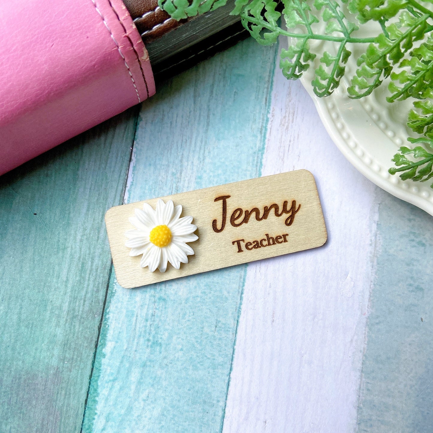 Yellow Chrysanthemum Flower Personalized Name Tag