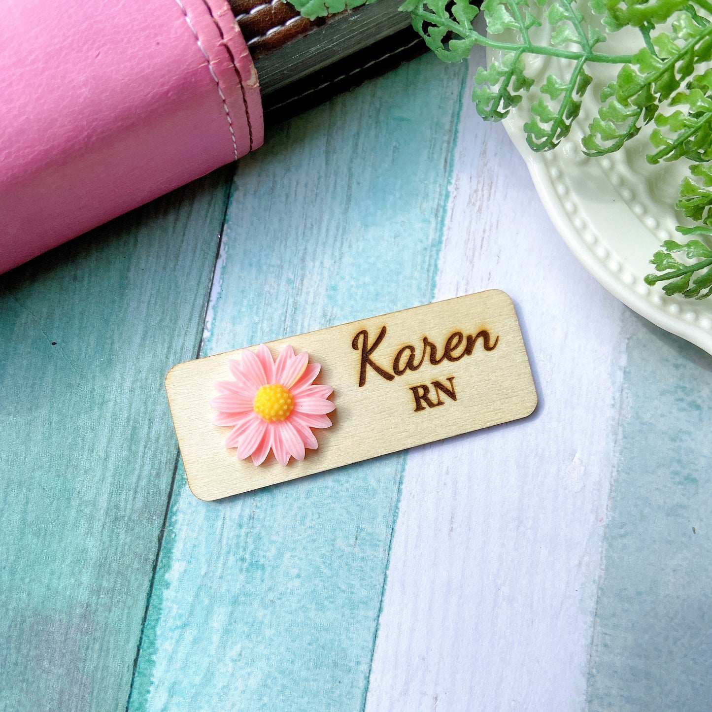 Yellow Chrysanthemum Flower Personalized Name Tag