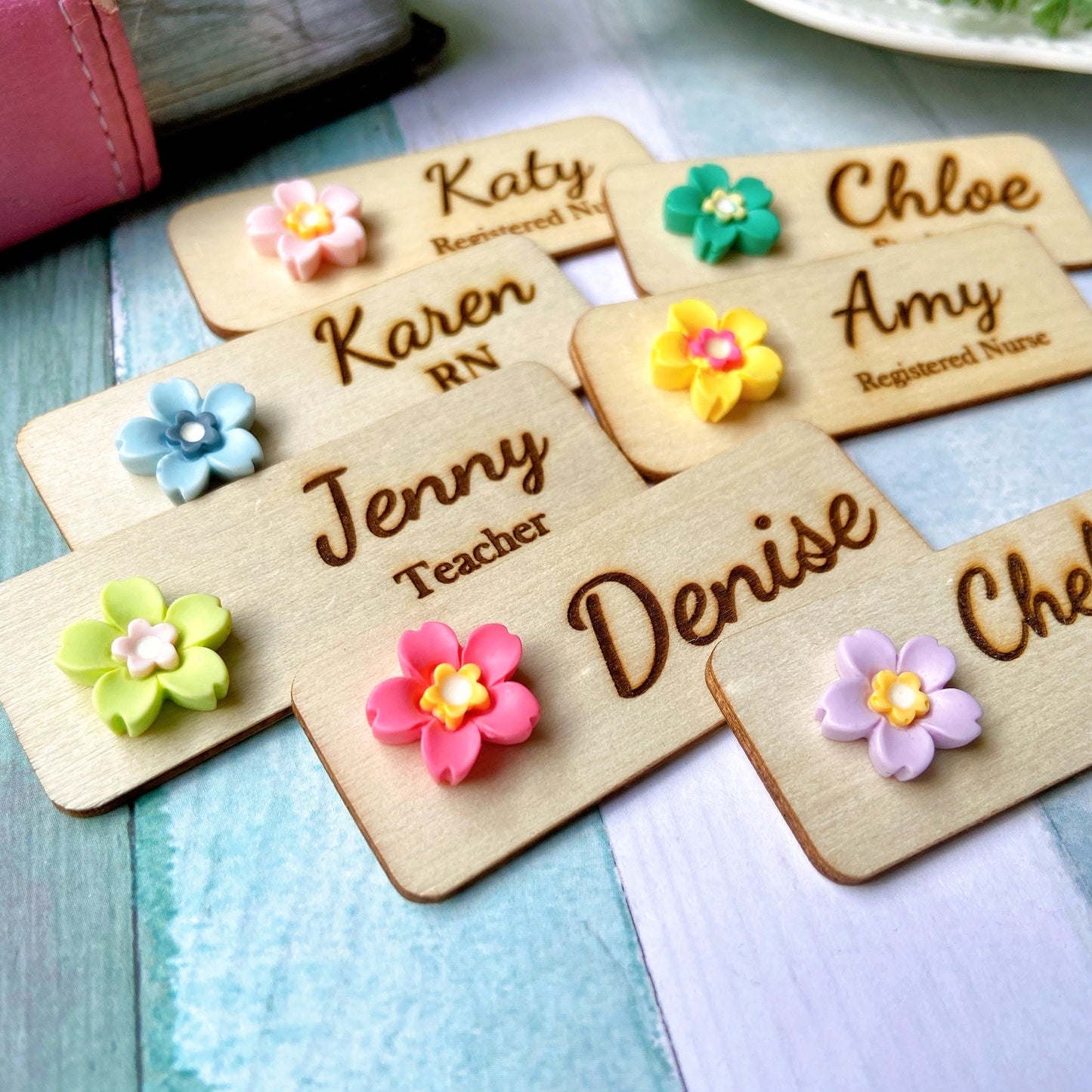 Mini 3D Yellow Cherry Blossoms Personalized Name Tag