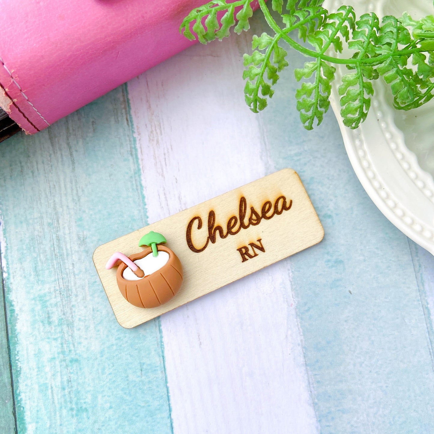 3D Coconut Drink Summer Theme Personalised Name Tag