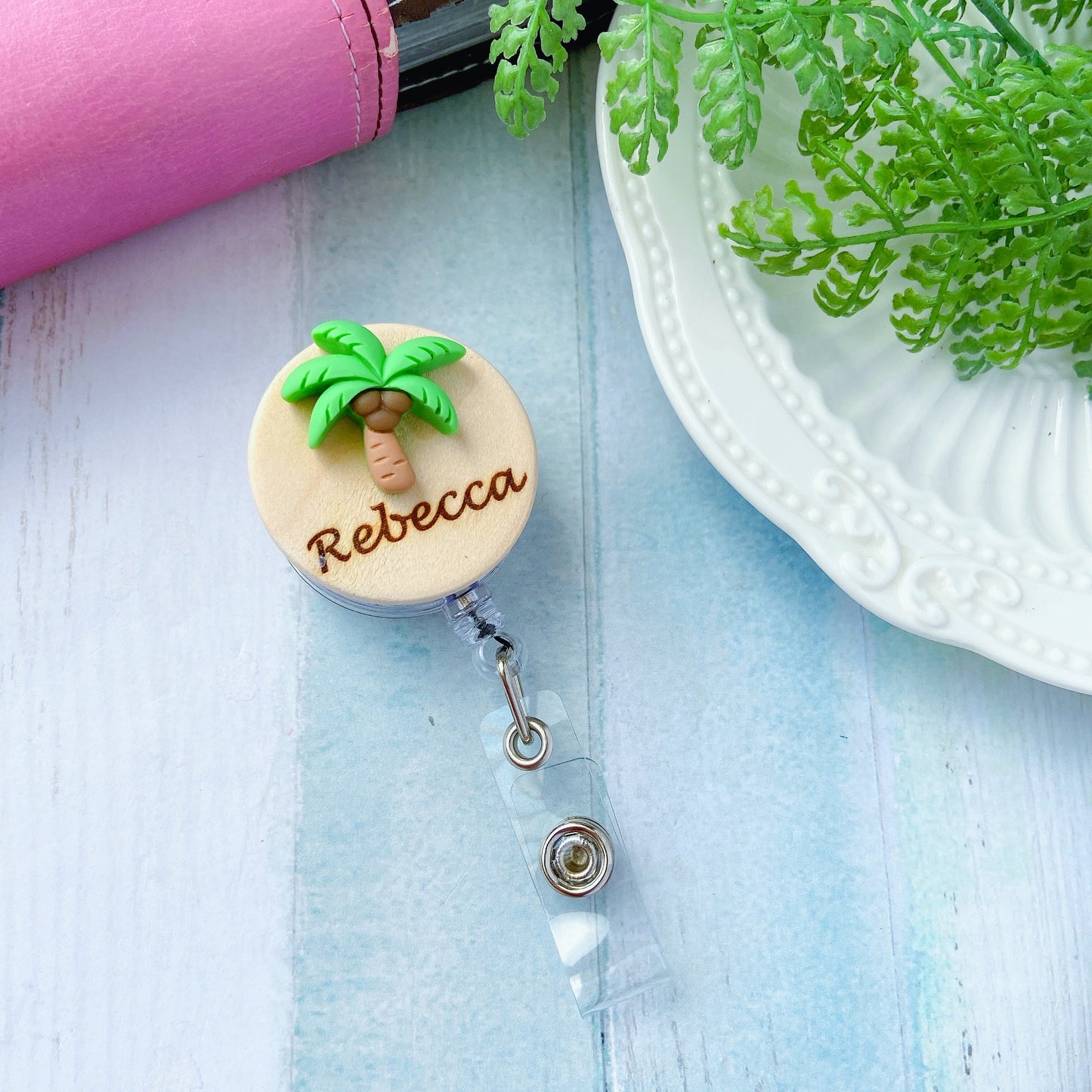3D Coconut Tree Personalized Name Badge Reel