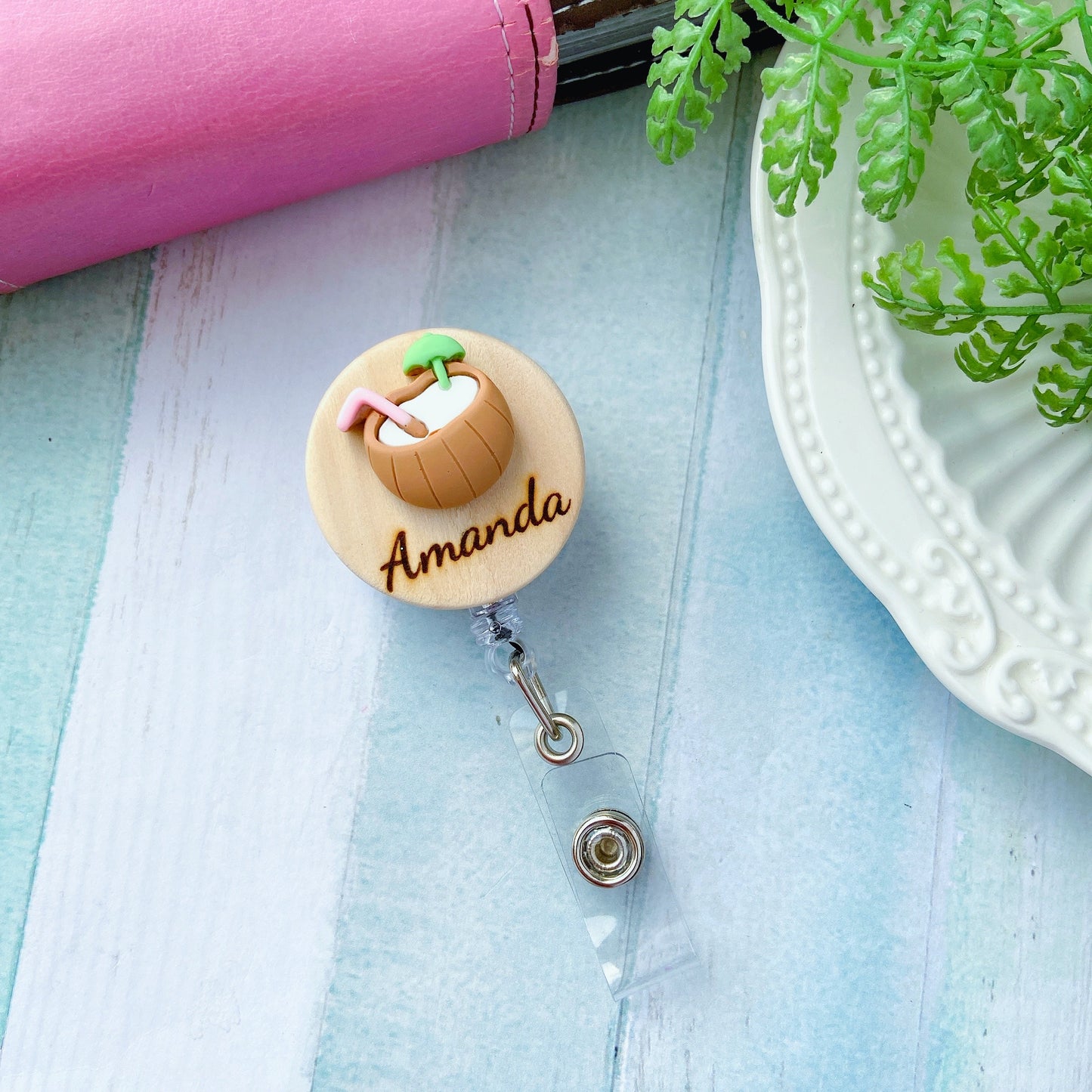 3D Coconut Tree Personalized Name Badge Reel