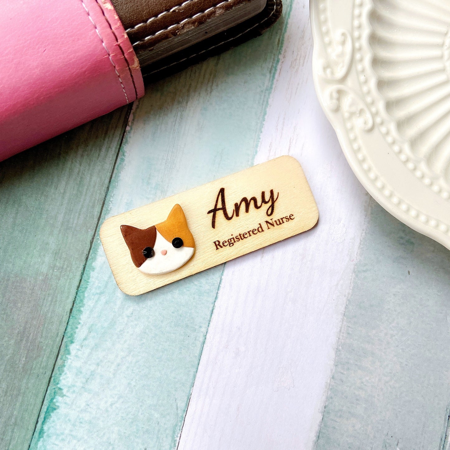 Handmade 3D Rhinestone Golden Cat Head Personalised Name Tag