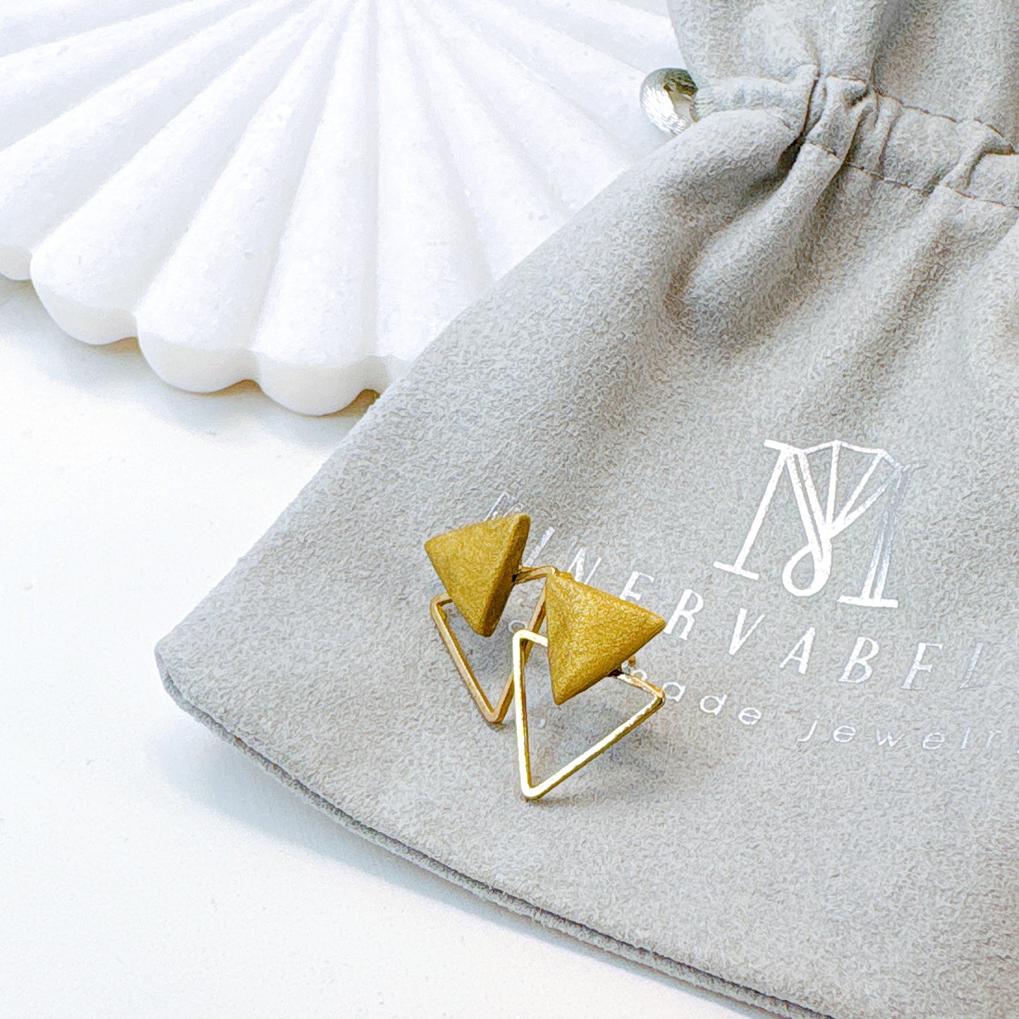 Anique Gold & Gold Triangle Dual-Layer Stud Earrings – Geometric Minimalist Collection