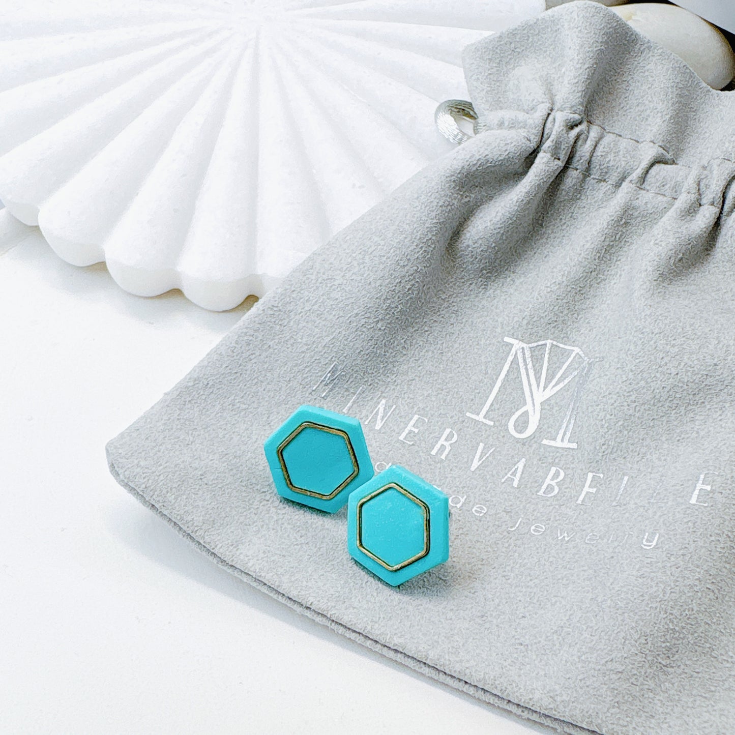 Black With Gold Specks Hexagon Stud Earrings – Metallic Accent Collection