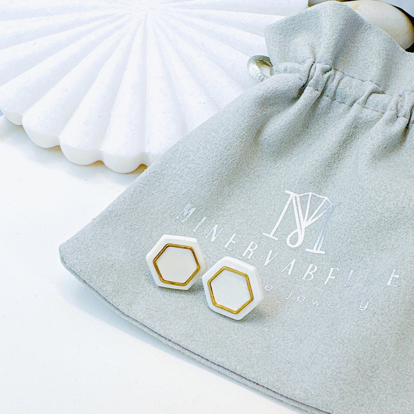 Black With Gold Specks Hexagon Stud Earrings – Metallic Accent Collection