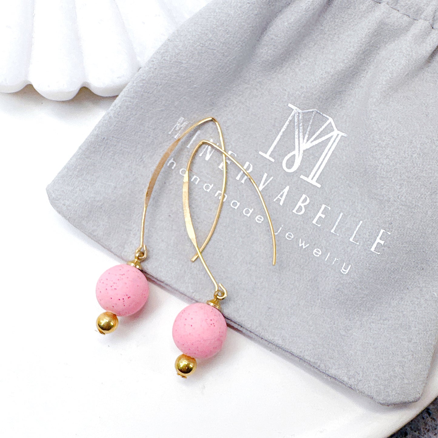 Minimalist Soft Pink Polymer Clay Bead Drop Earrings – Gold Hook Design
