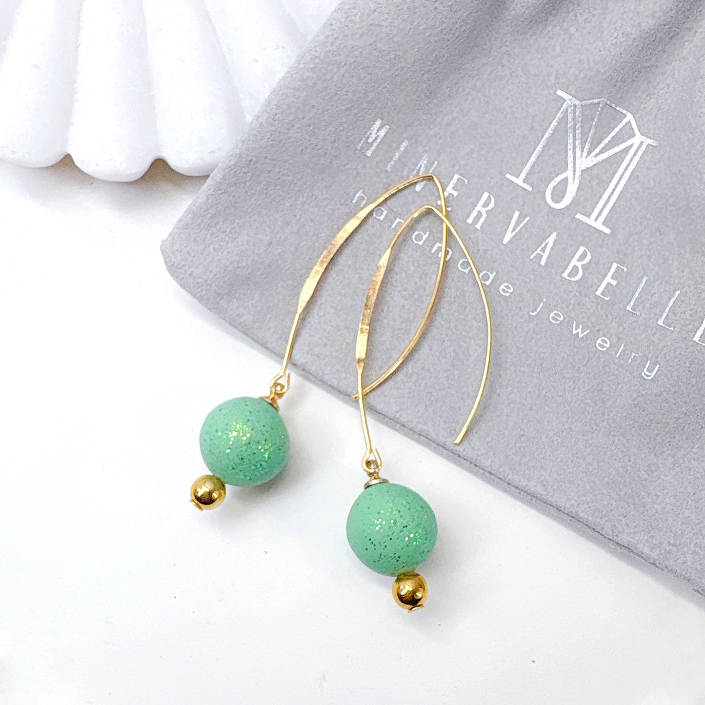 Minimalist Soft Pink Polymer Clay Bead Drop Earrings – Gold Hook Design