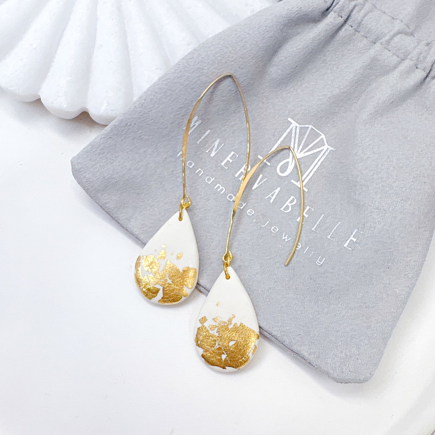 Gold Marble Foil Teardrop Earrings