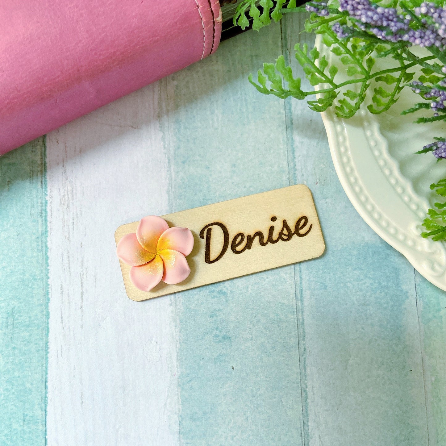 3D Blue Plumeria Rubra Personalised Name Tag