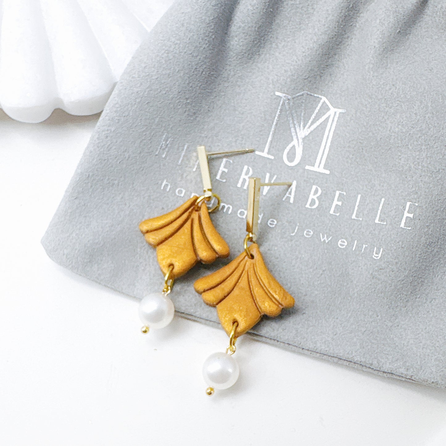 Coral Pink Ginkgo Petal Earrings with Freshwater Pearl – Elegant Collection