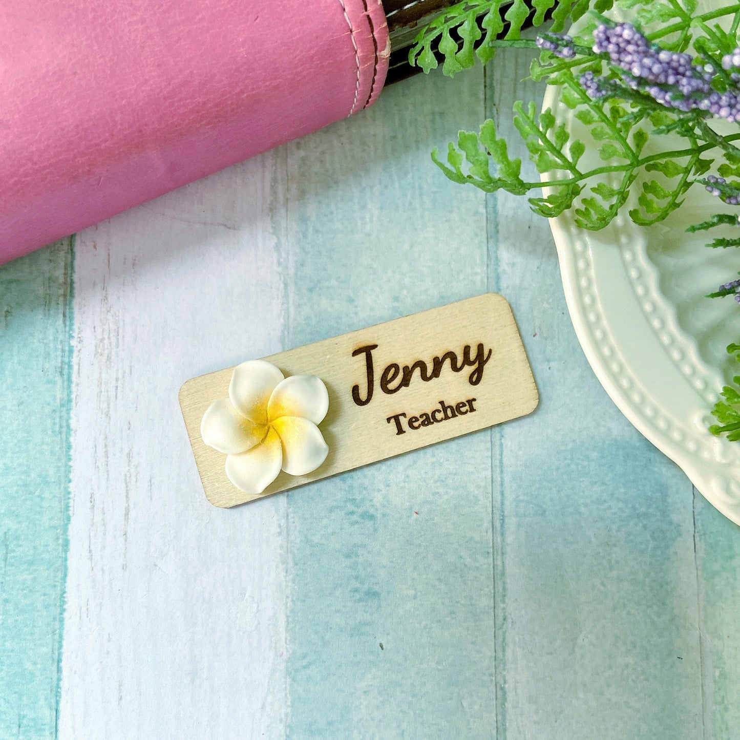 3D Blue Plumeria Rubra Personalised Name Tag