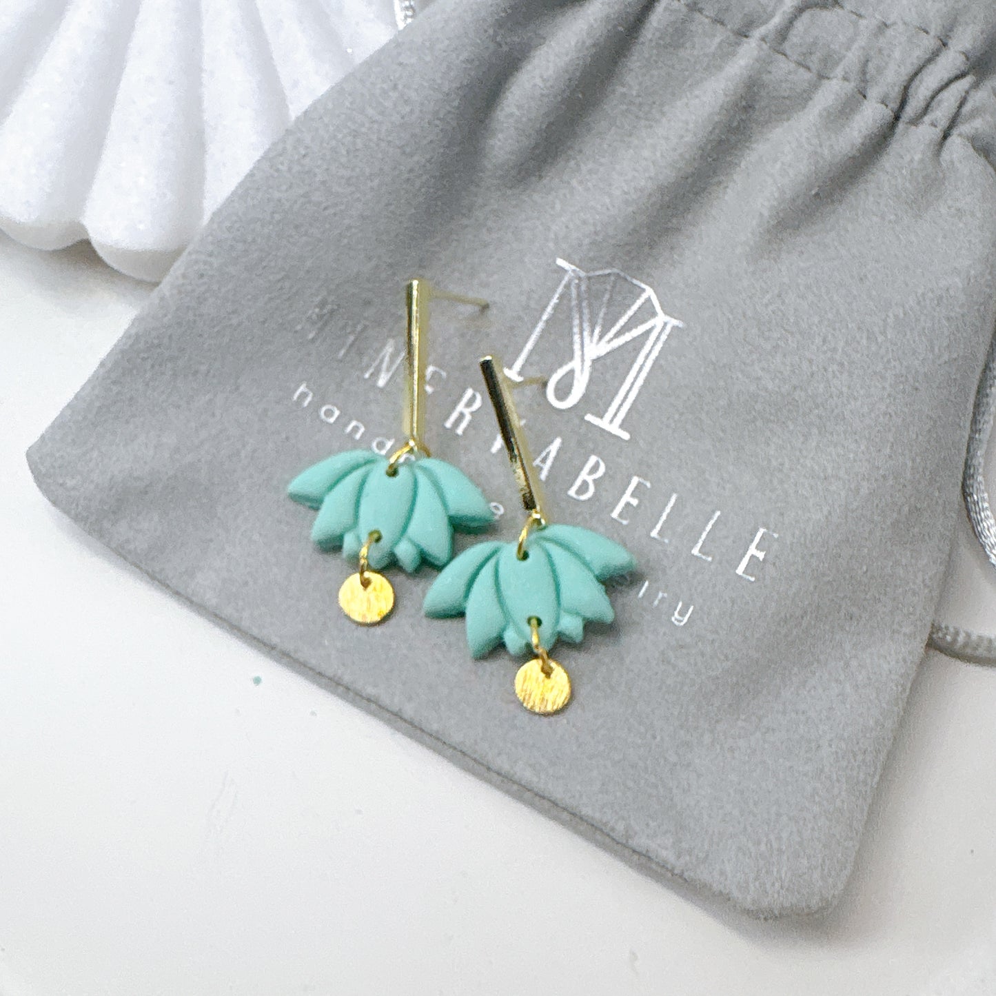Turquoise Lotus Petal Polymer Clay Earrings – Pastel Collection