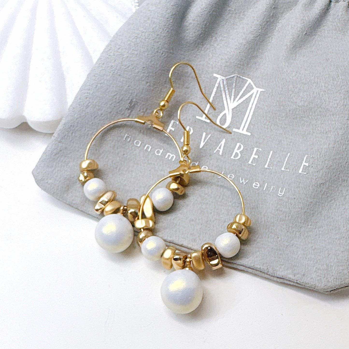 Golden Marble Bead Hoop Earrings – Elegant Minimalist Collection