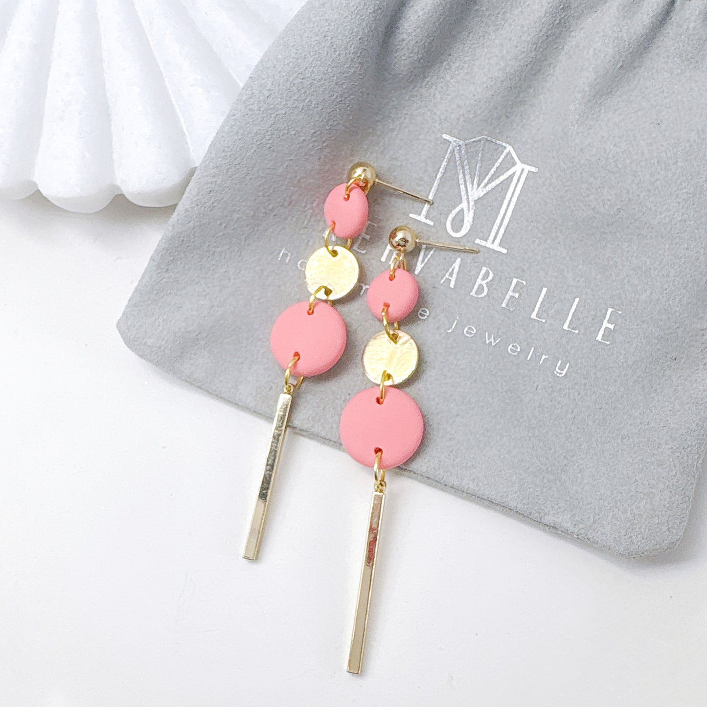 Silver and White Stone Triple Circle Bar Dangle Earrings