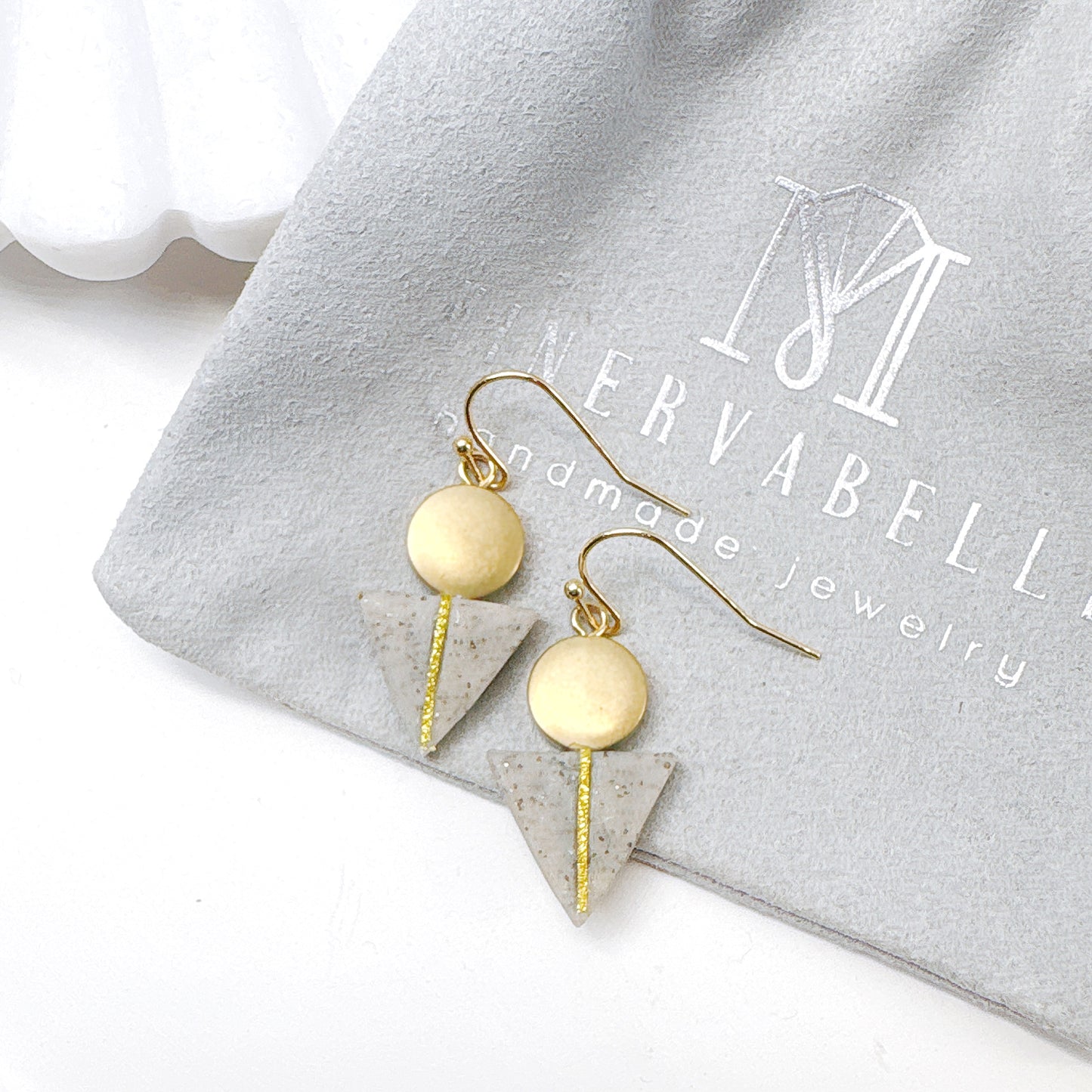 Grey Stone Triangle Geo Earrings – Modern Minimalist Collection
