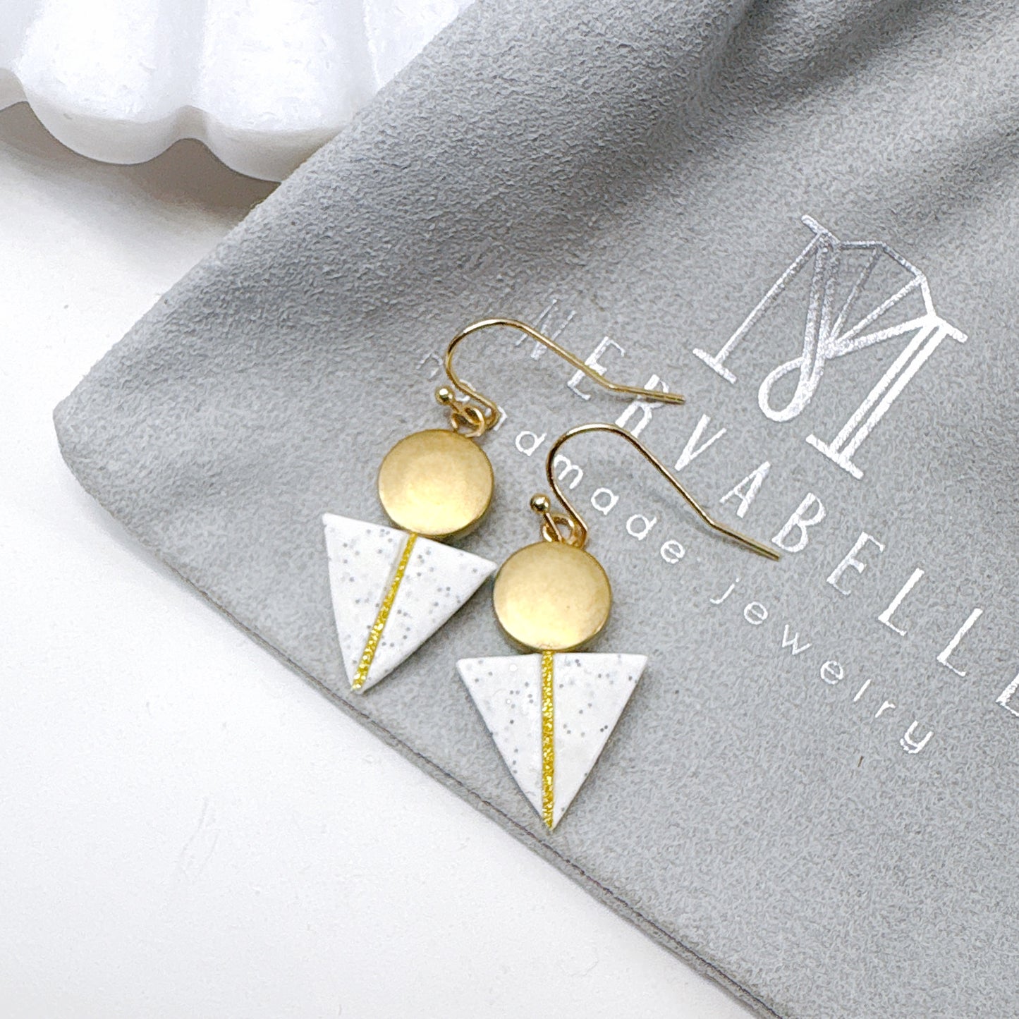 Grey Stone Triangle Geo Earrings – Modern Minimalist Collection