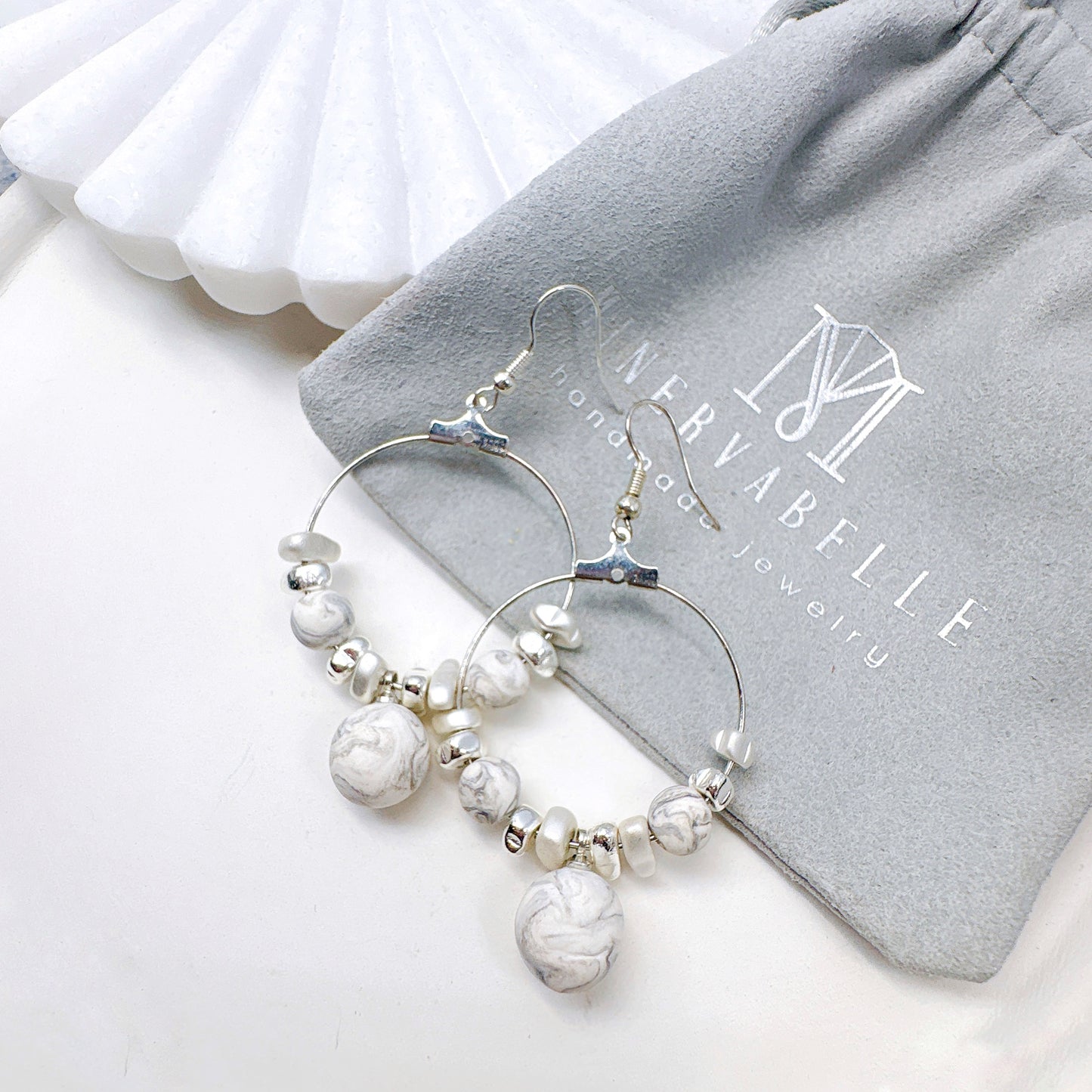 Golden Marble Bead Hoop Earrings – Elegant Minimalist Collection