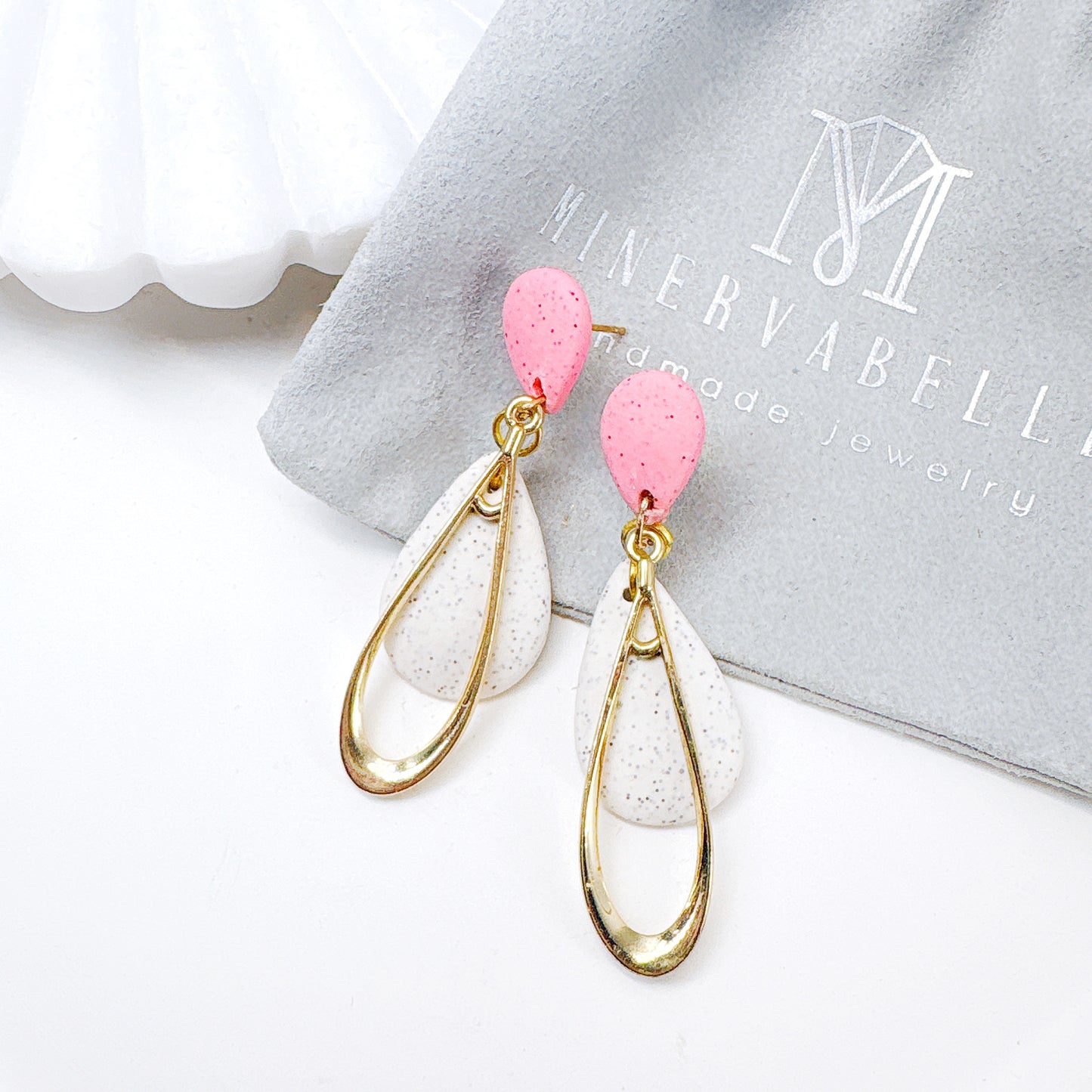 Pink Teardrop Dual-Layer Polymer Clay Earrings