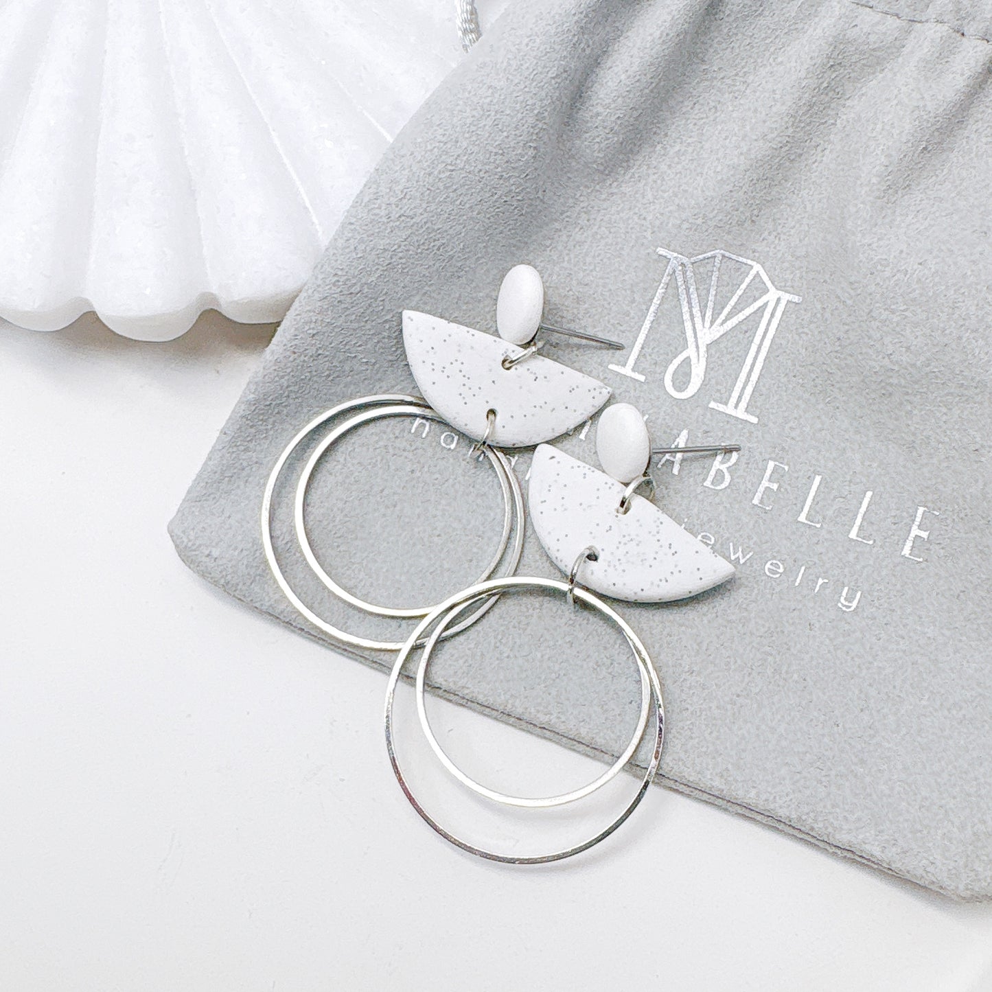 Golden Half-Moon Double Hoop Polymer Clay Earrings