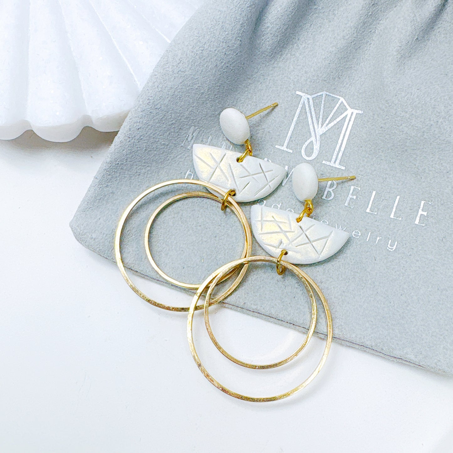 Golden Half-Moon Double Hoop Polymer Clay Earrings